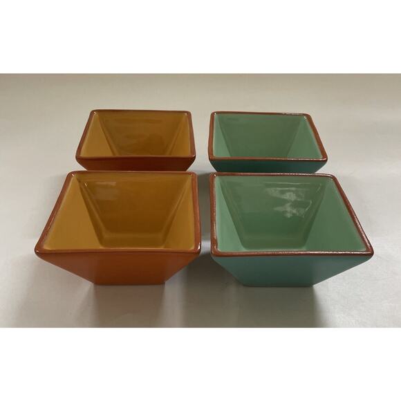 Crate & Barrel Set of Four Square Bowls Made in Portugal Southwestern Pottery - Picture 2 of 10
